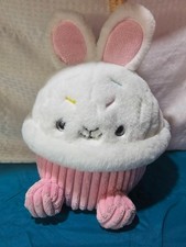 FAO Schwarz 12" Glow Brights White  pink Bunny Cupcake Plush