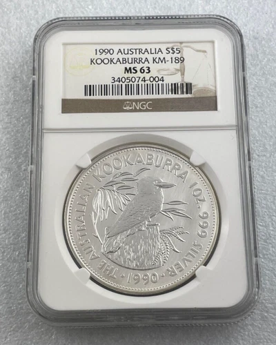 1990 Australia Kookaburra KM-189 1oz Silver $5 Professionally Graded NGC MS63