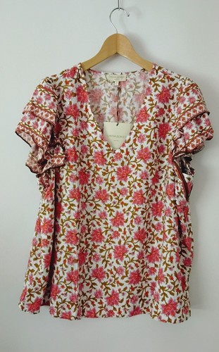 NWT CYNTHIA ROWLEY Plus 2X 3X Boho Top Shirt Blouse Tunic Flutter Sleeve Floral