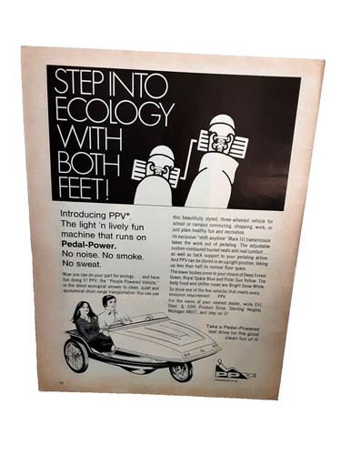 1973 PPV People Powered Vehicle Original Print Ad 70s