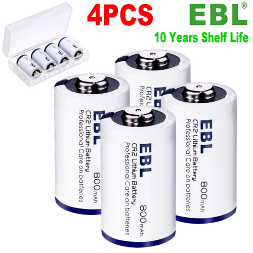 4 Pcs EBL CR2 3V 800mAh Lithium Battery DL-CR2 Photo Batteries +Case US