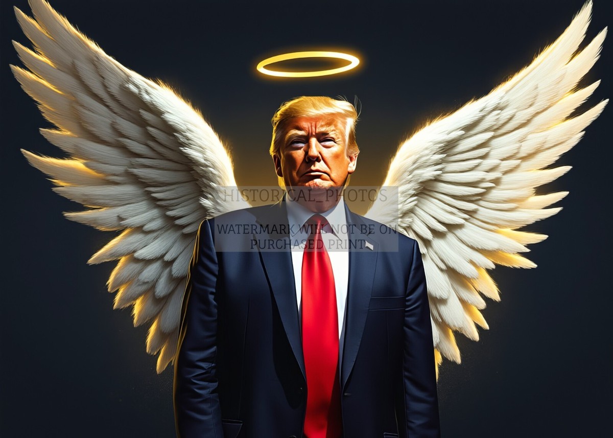 PRESIDENT DONALD TRUMP AS AN ANGEL WINGS AND HALO 5X7 AI PHOTO | eBay