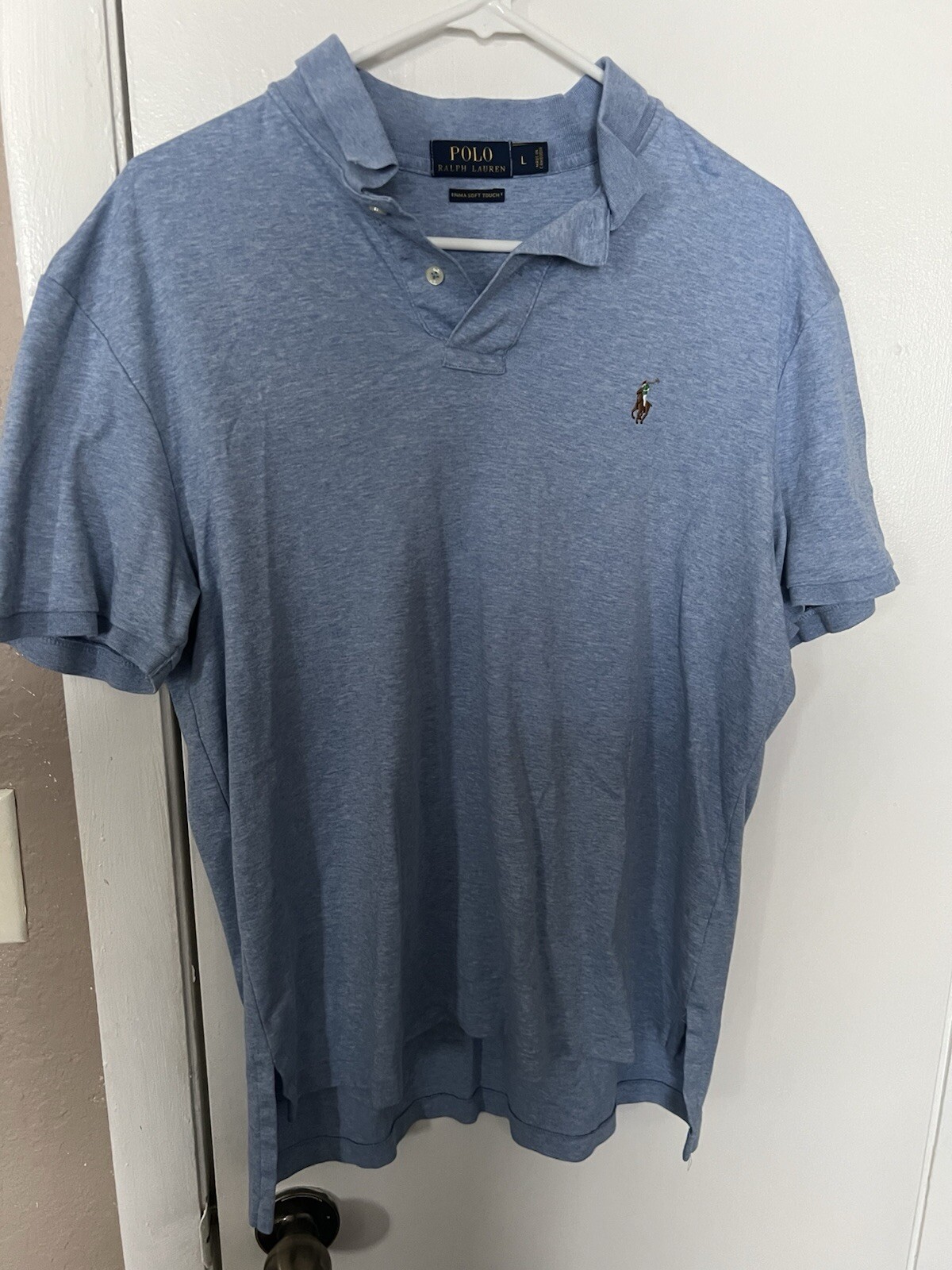 Polo Ralph Lauren Camicia Uomo L Blu Carne Pony Pima Soft Touch Manica Corta DIFETTO