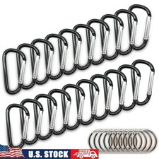 20PCS Mini Aluminum Carabiners W/ 10PCS Key Rings Lightweight D Shape Clips New
