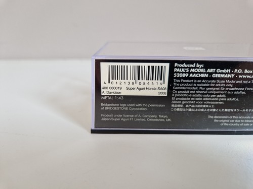 Minichamps 1/43 Super Aguri Honda SA08 A. Davidson - 2008 - 400080019 - Imagen 7 de 7
