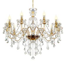 10 Lights Luxury Gold Crystal Chandelier Ceiling Light Pendant Fixture Lightingt