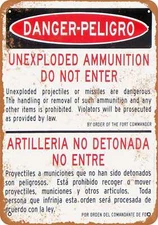 METAL SIGN - Danger Unexploded Ammo English Spanish -- Vintage Look