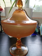 WESTMORLAND SATIN GLASS AMBER CANDY JAR (1971)mint condition