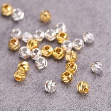 Lotto perline distanziali sfuse rotonde intagliate 3 mm 4 mm 5 mm 6 mm 8 mm oro argento ottone metallo