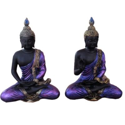 Lila Schwarz und Gold Buddha - Lotus H 21,5 cm 2 verschiedene Posen zur Auswahl