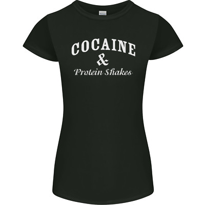 Lustiges Damen-T-Shirt Kokain- und Proteinshakes Fitnessstudio Petite Cut