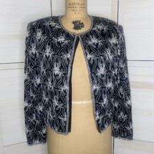 Vtg LAURENCE KAZAR Black Holiday Party Beaded Silk Evening Jacket Blazer Large