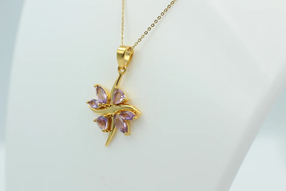 Esclusivo 2,88 Carati Ciondolo Ametista 925 Collier Collana Argento Placcato Oro - Immagine 4 di 4