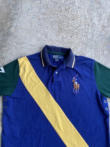 Vintage Polo Ralph Lauren Rugby Polo Shirt Men XL Big Pony 3 Colorblock Used - Picture 3 of 9