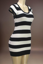 Sweater Project Women's Sweater Dress Short Sleeve Stripes Ivory/Navy Size S