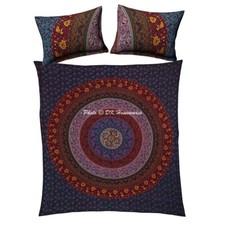 Indian Quilt Floral Comforter Mandala Blue Doona Cover Queen Duvet Cover Set