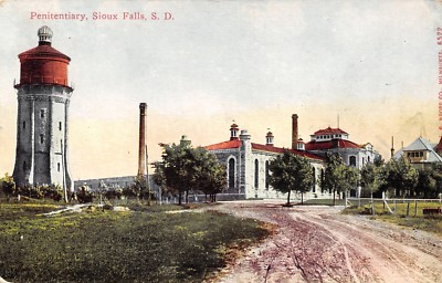 #ad Sioux Falls South Dakota Dirt Road to Penitentiary Prison Water Tower 1913 PC $10.00