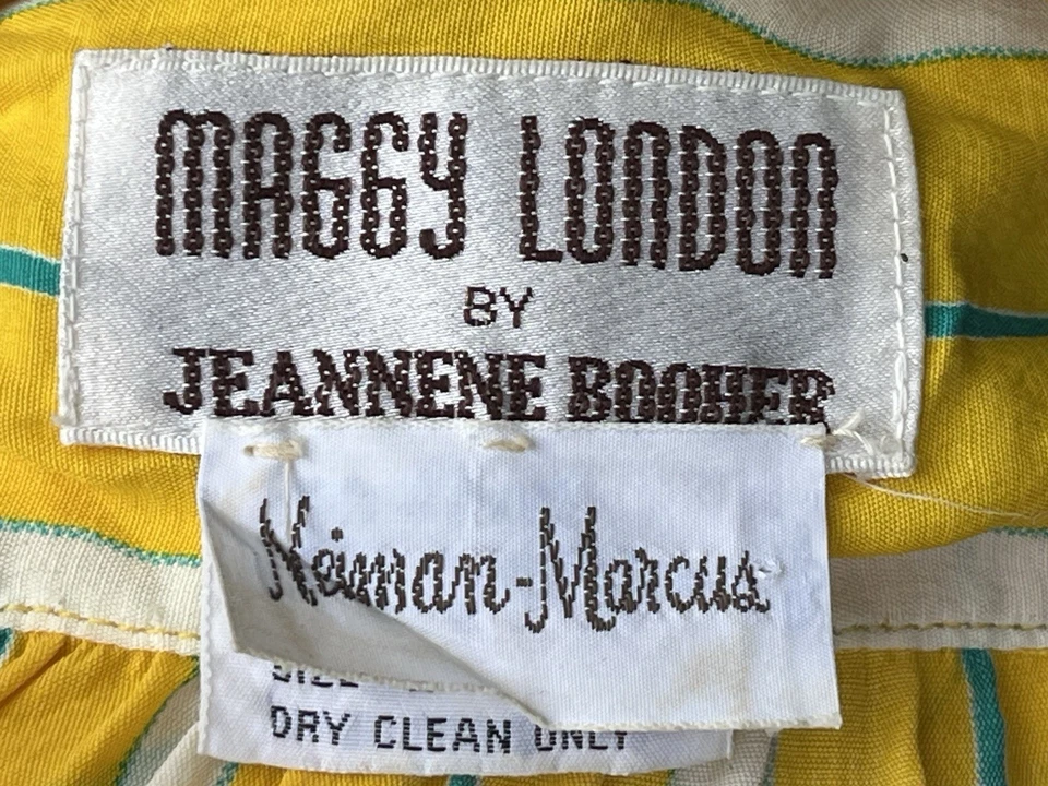Vestido De Colección Neiman Marcus Maggy London Jeannene Booher Rayas Amarillo Botón Talla 6 Foto 2 de 4