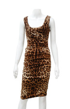 DOLCE & GABBANA DRESS LEOPARD PRINT STRETCH SILK ITALIAN 38WN TAN GOLD