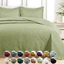 3 Piece Embossed Quilted Bedspread Ultra Soft Coverlet set with Pillow Shams