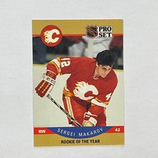 1990-91 NHL Pro Set #396 Sergei Makarov Rookie Of The Year Calgary Flames Card. rookie card picture
