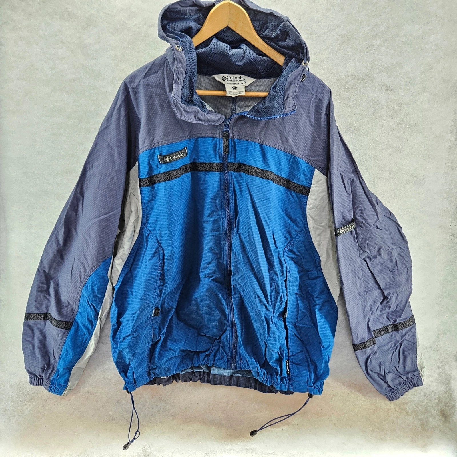 Columbia Sportswear Co Mens XXL Blue Gray Lightweight Packable Hooded Jacket
