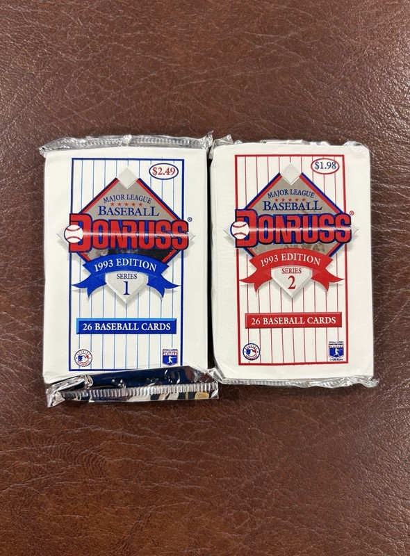 Donruss 1993 Edition Baseball Cards. 52 Card 2 Pack Lot Series 1 & 2 Packs of 26