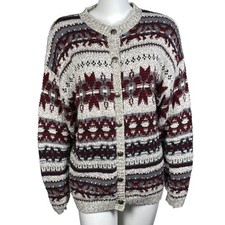 Vintage Woolrich Fair Isle Cardigan Sweater Womens L 100 Cotton Made In USA