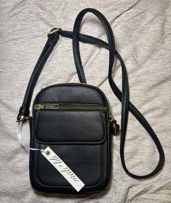 Mali + Lili Josie Triple Zip Phone Crossbody Bag Black Vegan Leather NWT