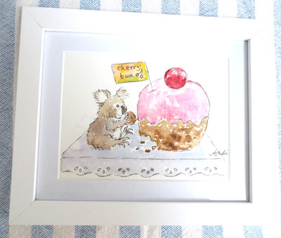 Süße Koala Illustration Original gerahmtes Aquarell Gemälde Andi J Lucas