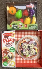 New Melissa  Doug Pizza Set Wooden Toddler Play Kitchen Toy Cuttable Fruit Set