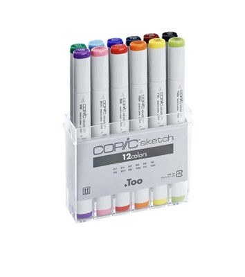 Copic Sketch Marker Set - 12 Essential Colours for Blending & Illustration.