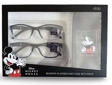 Disney Mickey Mouse NIB Reading Glasses 2 Pack 2.00 Fathers Day Readers W/ Case