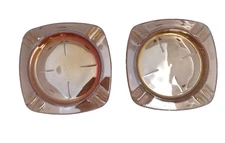 JEANNETTE GLASS Floragold Louisa Marigold Ashtrays Vintage Iridescent Set of 2