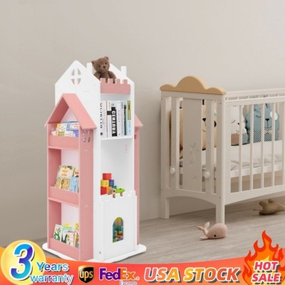4 Tier Rotating Bookcase Kids Bookshelf Study Room Bedroom Storage Display Shelf