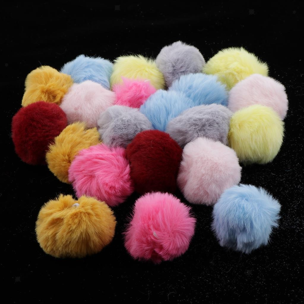 20x Multicolored Pompoms| Faux Rabbit Pendant| Jewelry