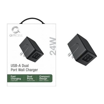 Universal Dual Port 24W Foldable Plug USB A Wall Charger Adapter by Quickcell