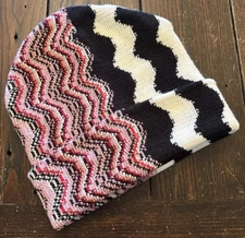 Missoni Chevron Pattern Wool Blend Multi Color Beanie Hat Cap Toboggan Italy