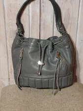 Aimee Kestenberg Gray Leather Bucket  Drawstring Bag