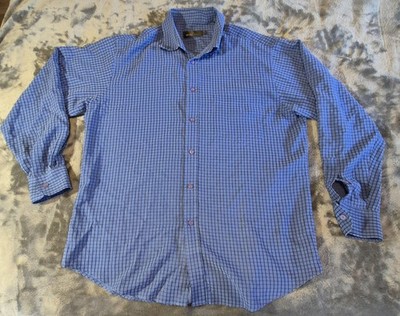 Bugatchi Uomo Shirt Mens Large Blue Check Plaid Long Sleeve Button Up Casual