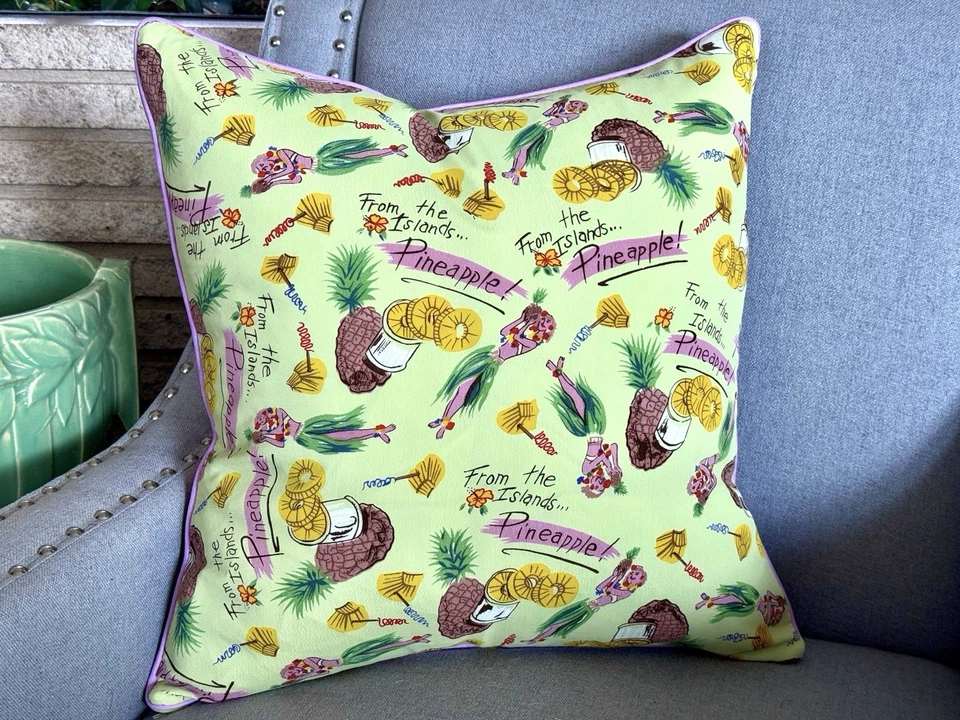 Funda de almohada de tela de corteza de recuerdo de Hula y piñas Hawaii de 1940 tela vintage Foto 2 de 4