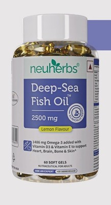 NueHerbs Deep Sea Fish Oil 2500mg Lemon Flavour 60 Soft Gel Heart Health