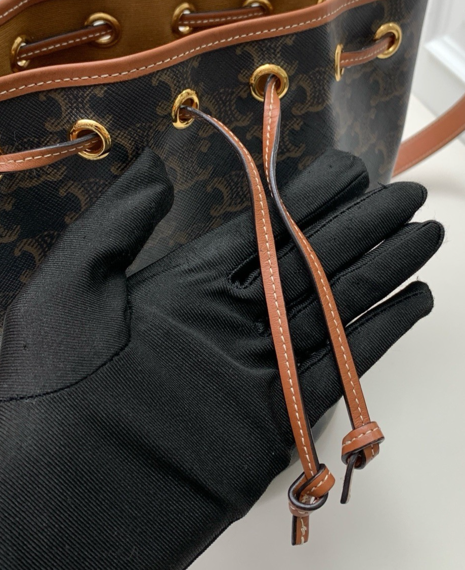 Celine Triomphe Bucket Shoulder Bag Brown Gold Used Women Classic