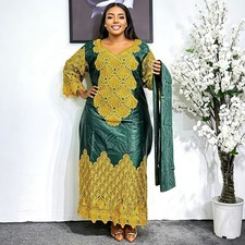 African Women Dashiki Plus Size Abaya Kaftan Long Dress Rhinestone Evening Gown