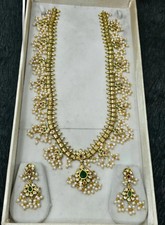Indian Haram Bridal Necklace  Earrings Jewellery Set with pearls N58