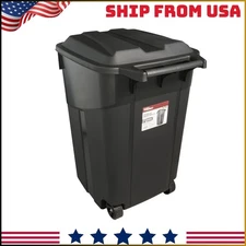 Hyper Tough 45 Gallon Wheeled Heavy Duty Plastic Garbage Can, Attached Lid Black