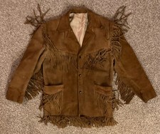 Vintage 60s 70s Brown Leather Suede Fringe Jacket Easy Rider Western Hippie Boho