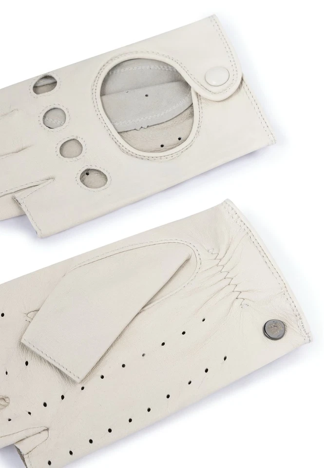 Roeckl Florenz Autofahrer Lederhandschuhe Damen Halbfingerhandschuhe White - Bild 2 von 3