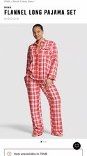 Victorias Secret Pink Plaid Flannel Pajama Set Long Sleeve Size Medium Bows Red