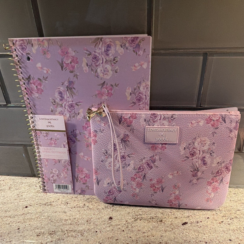 Target Yoobi LoveShackFancy Purple Floral Spiral Notebook & Pouch Bundle